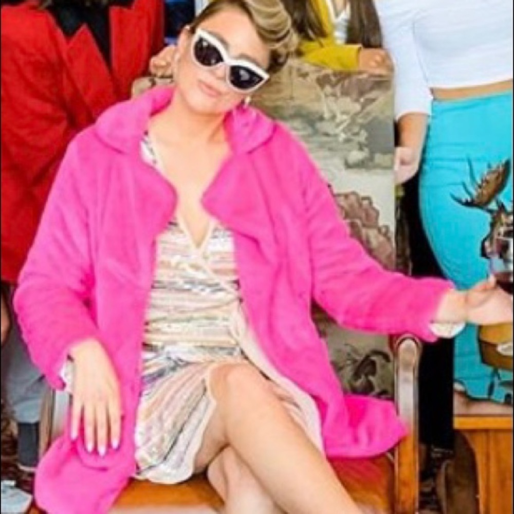 Hot Pink Faux Fox Fur Costume Coat